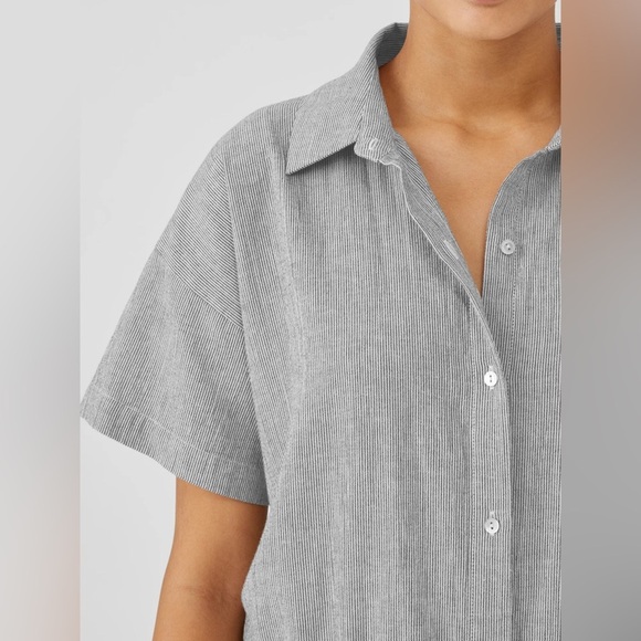 EILEEN FISHER - ORGANIC COTTON LINEN Ticking Stripe Jumpsuit. Boxy fit. XS - Picture 4 of 14